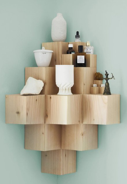 Corner Wood Cube Shelf